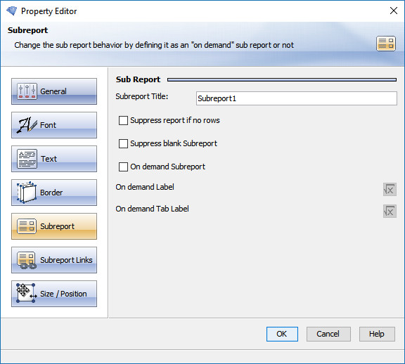 Subreport Properties